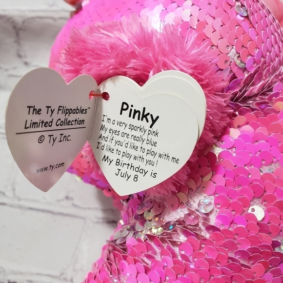 TY Flippables Pinky Pink Flamingo Plush 14-inch Stuffed Animal Year 2018 Sequins - Picture 8 of 12